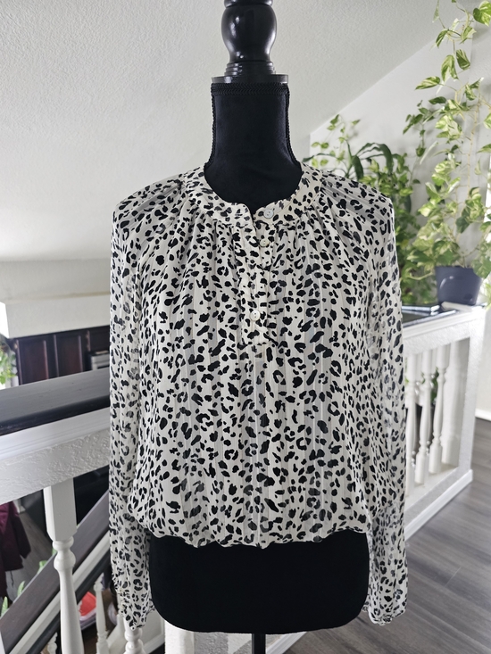 Tops - Size S  Women's Black and White Leopard Print Blouse